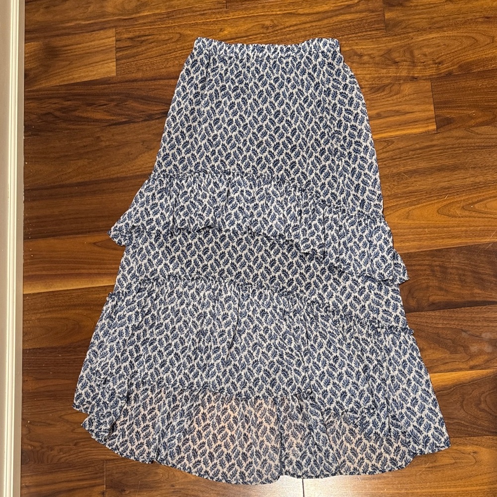 H&M Blue and White Tiered Maxi Skirt
